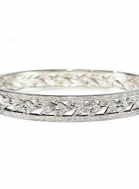 s925纯银 满钻花藤镂空手镯感复古设计感树叶藤蔓精致重工