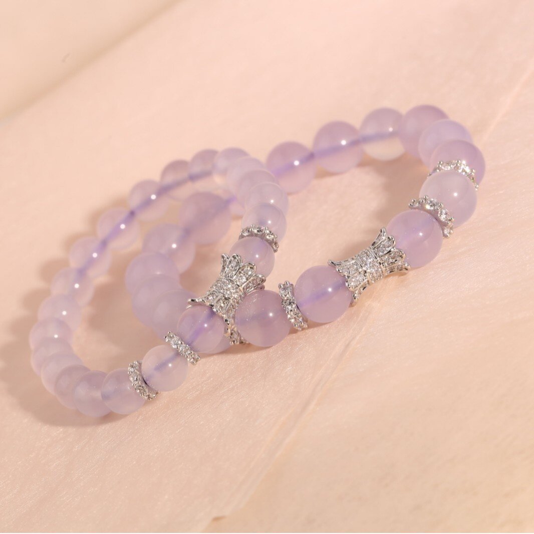 轻奢天然紫玉髓珠子镶钻紫罗兰珠串手饰冰种宝石百搭手串女神手链