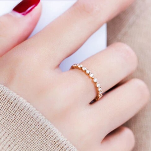 轻奢镀18K白金玫瑰金钻石戒指925银简约排钻碎钻精致钻戒女百搭