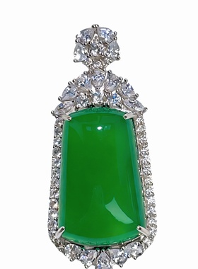 s925纯银天然绿玉髓高冰种事牌吊坠时尚新中式复古男女吊坠挂件