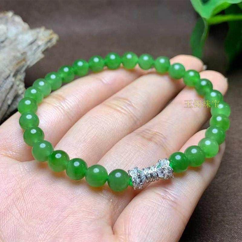 轻奢和田碧玉手串手链6m女款无黑点天然玉石单圈玉珠子珠串真玉珠
