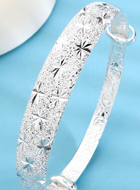 鑫葆康轻奢足银999.9推拉扁肚10-11克满天星手镯纯银手镯可调