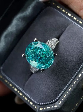 轻奢鑫葆康珠宝新款S925银10*12椭圆帕拉伊巴冰花切戒指奢华时尚