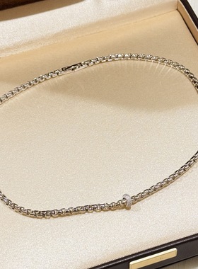 设计师S925纯银 意大利葡萄藤链条项链钻石镶嵌光面百搭重工精致