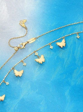 金色镶钻蝴蝶流苏五花项链轻奢小众 925银流苏蝴蝶项链配饰女