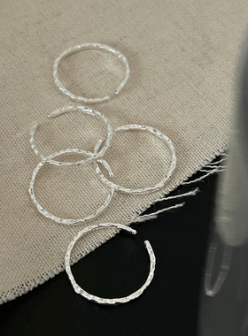轻奢S925纯银肌理感锡纸开口戒指女小众设计韩国ins简约叠戴素圈