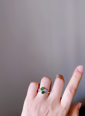 天然a货翡翠戒指s925纯银阳绿危料翡翠珠宝饰品爆款电商