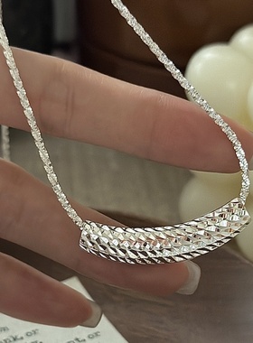 s925银韩版小众设计感复古闪光cnc项链韩国风简约时髦锁骨链