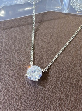 设计师s925纯银镀铑精工感闪钻四爪单钻一克拉项链轻奢百搭锁骨