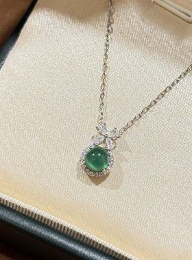 XBK蝴蝶四钻仿 新中式翡翠S925纯银玉石个性小众简约迷你项链