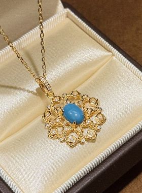 轻奢S925纯银绿松石雪花项链花朵