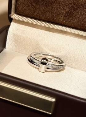 s925纯银 双排光面双环戒指轻奢感极简精致百搭