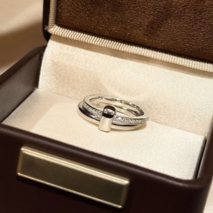 s925纯银 双排光面双环戒指轻奢感极简精致百搭