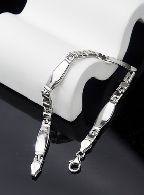 意大利时尚S925银卜面长方形3+1空心中性手链男女可戴ins风手链