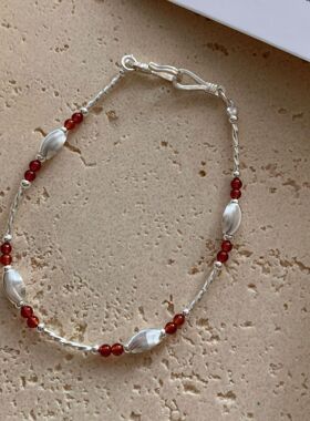 轻奢S925纯银绯红流光红玛瑙手链女韩国ins风小众设计本命年红绳