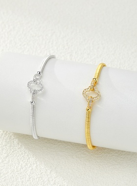 设计师意大利精工银丝S925银2.5扁光身银丝配四叶草镶闪锆手链送