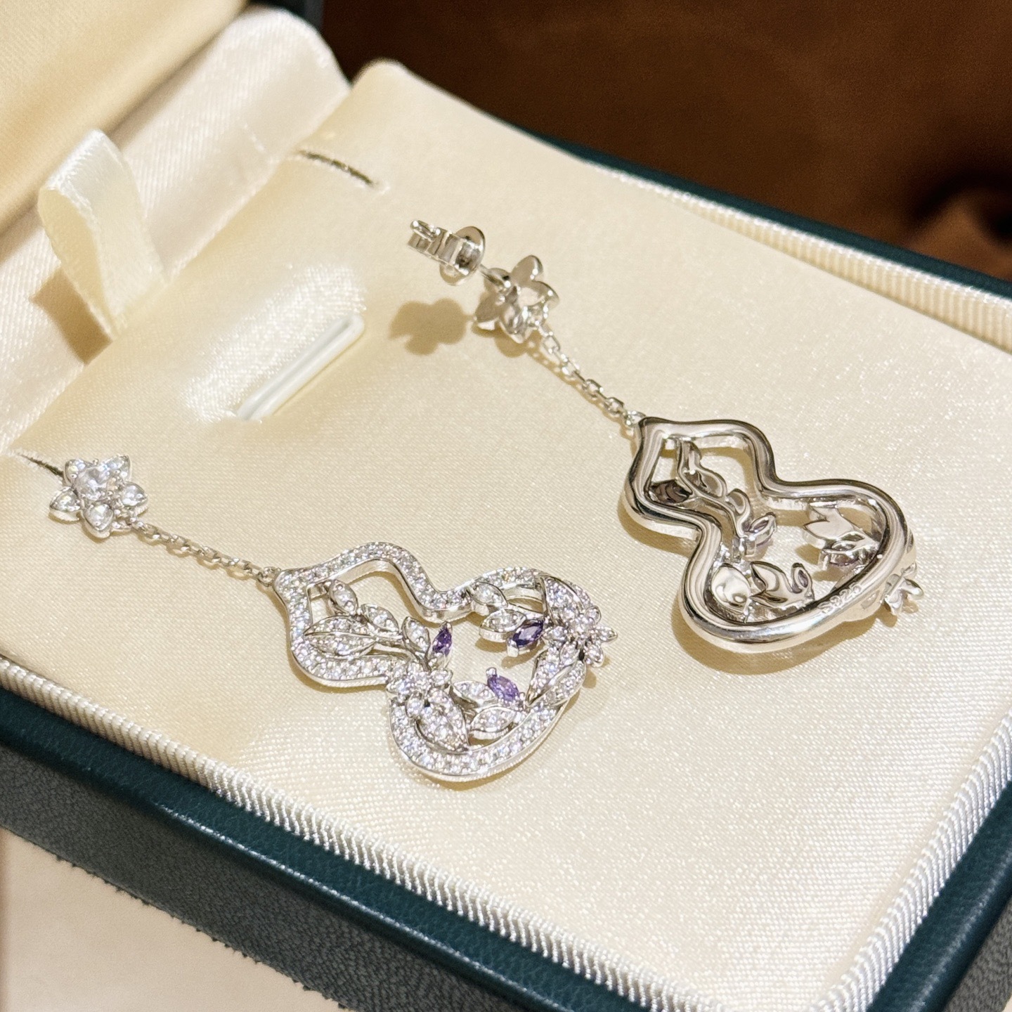 设计师s925纯银 紫钻葫芦流苏花藤耳钉感精致新中式福禄感