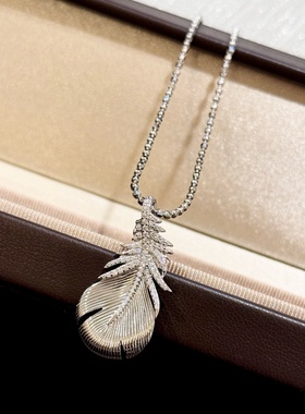 设计师s925纯银羽毛拉丝项链圆珠链体感复古轻奢中古锁骨链