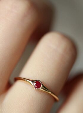 镀18K金复古设计指环尾戒新年礼物日常百搭开口不掉色红宝石戒指