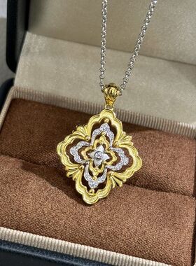 黄金小众镂空宫布契风纯银项链歌剧院拼设计古风S925复古色中女