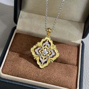 黄金小众镂空宫布契风纯银项链歌剧院拼设计古风S925复古色中女