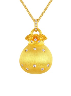 韦雪同款点钻拉丝福袋项链轻奢小众 老铺同款福袋吊坠项链女925银