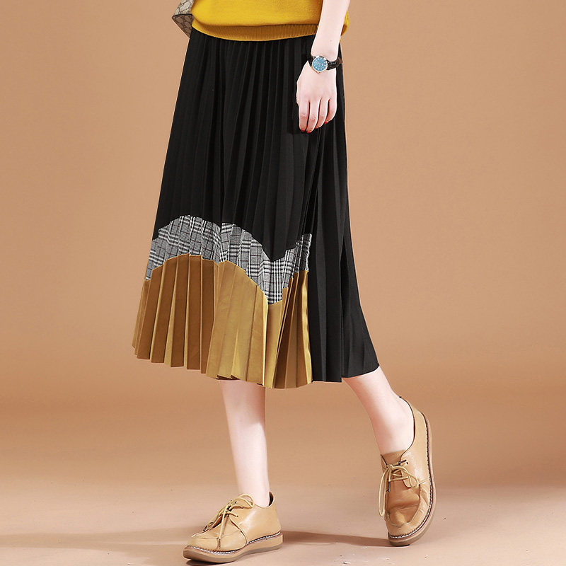 Han Chao very hot 2020 Autumn and winter new pattern Hit color Mosaic Bouffancy The skirt Elastic waist Show thin skirtin the Women's clothing/Boutique , Skirts  category - from Buy2taobao.com to provide professional Taobao agent buy service
