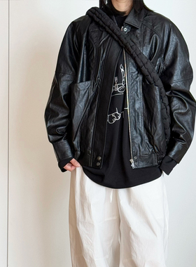 不定义NOTDEFINED 冷酷风韩国RIbbonbit复古黑色皮衣有质感外套