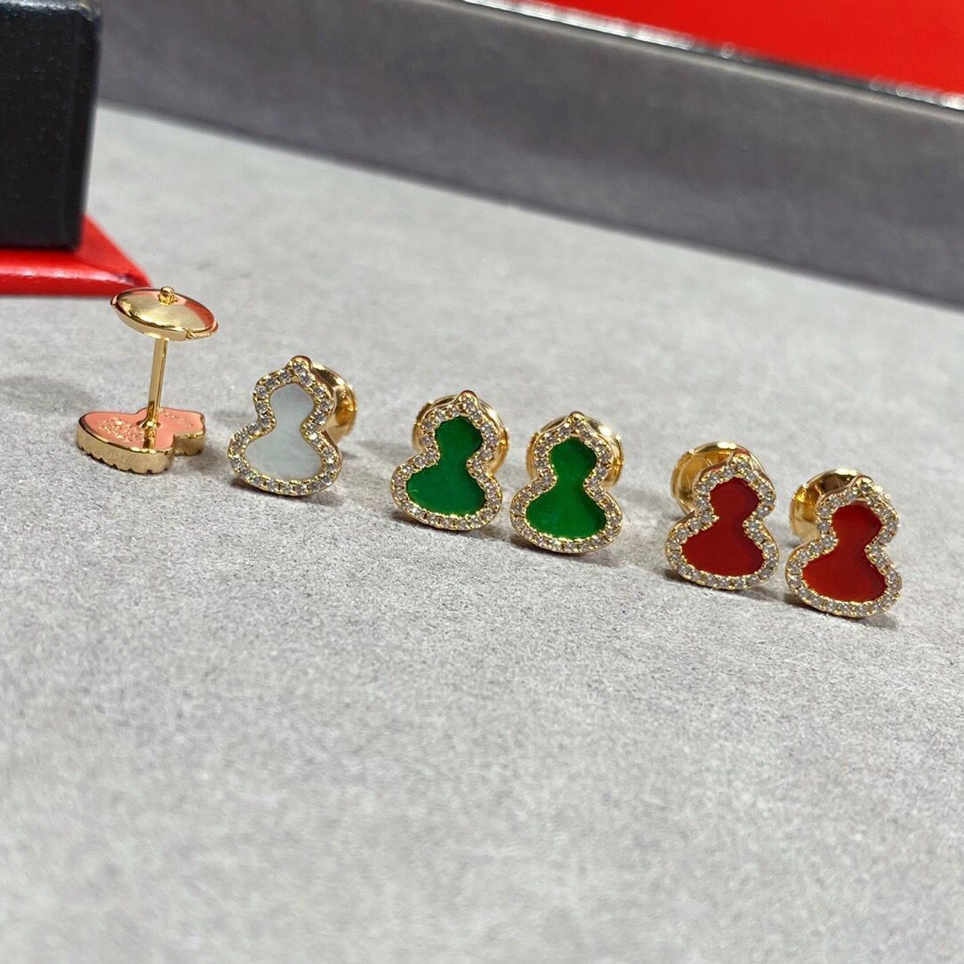 明星同款18k金天然白贝母红玉髓葫芦耳钉女高级小众轻奢情侣首饰