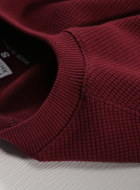 匹戏340g重磅酒红色华夫格圆领卫衣宽松大码OVERSIZE日系套头上衣