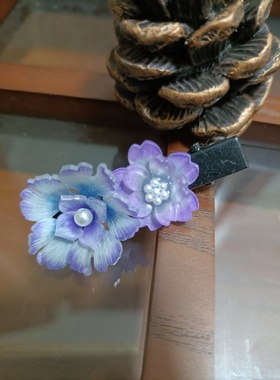 加萌店美人梅热缩花蓝紫色发珍珠发夹古风汉服发饰头饰简约日常女