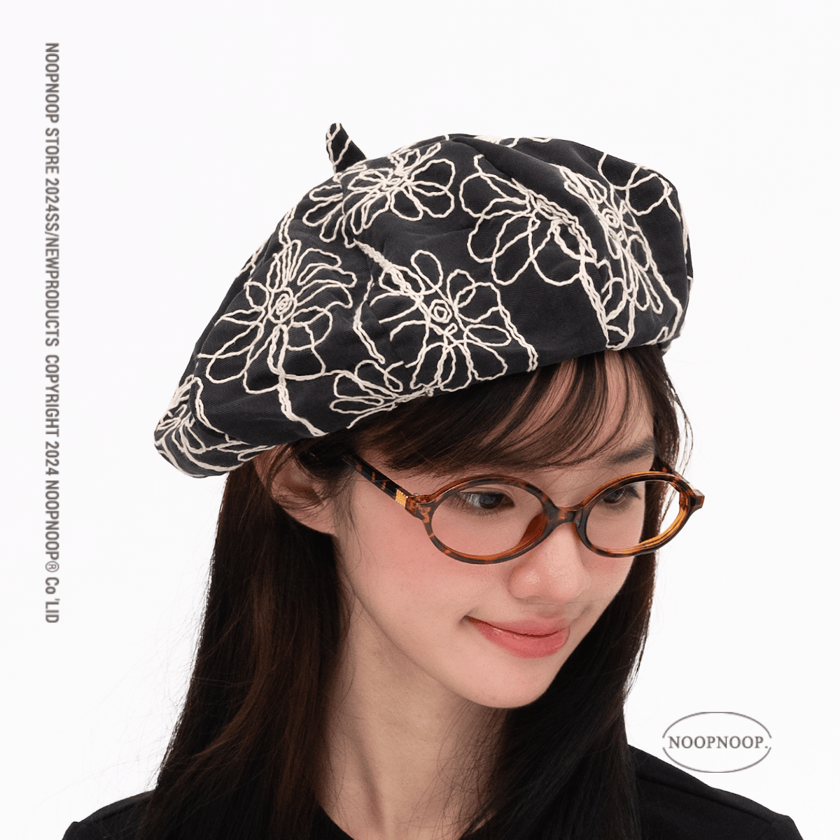 ns博主同款复古花朵刺绣贝雷帽