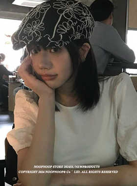 韩国ins博主同款复古花朵刺绣前进帽awesomeneeds贝雷帽画家帽潮