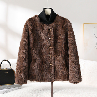 2025冬季新款小湖羊皮毛一体大衣女短款小个子羊羔毛环保皮草外套