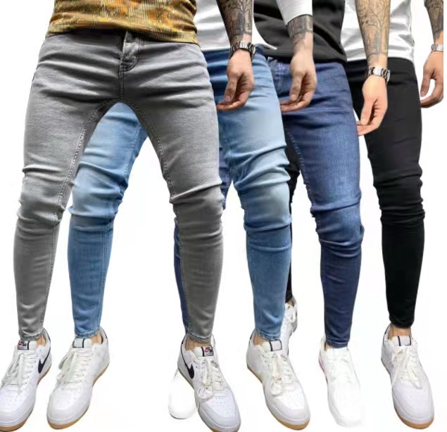 欧美高弹力中腰小脚牛仔裤男士Elastic small leg jeans for men