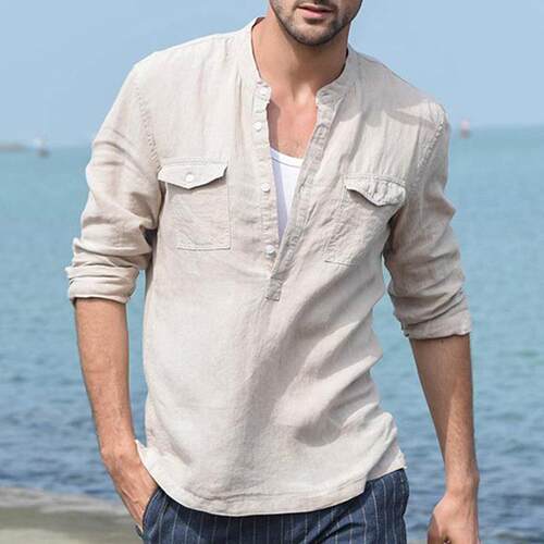 casualwear white shirt man summer blouse tops纯色长袖衬衫