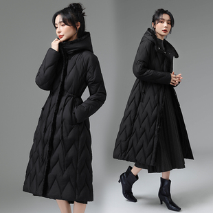 优雅气质2025冬季新款时尚过膝长款羽绒棉服女加厚修身外套棉袄