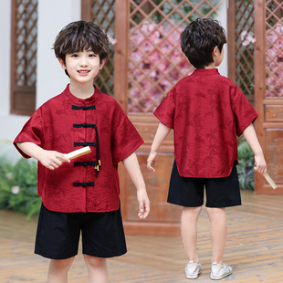 男童汉服套装夏季2025新款儿童新中式国风唐装男宝宝短袖两件套潮