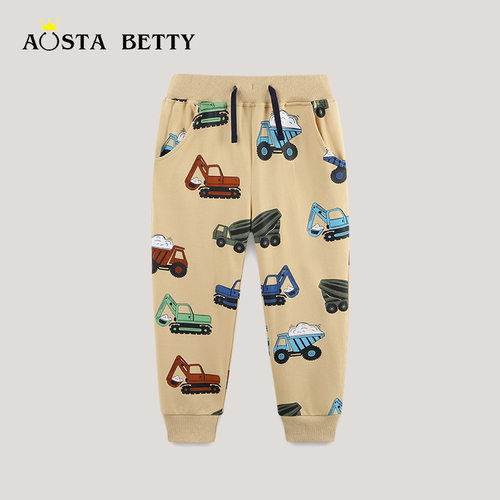 欧美风时尚男童运动裤秋季新款儿童束脚裤卡通汽车印花中小童长裤