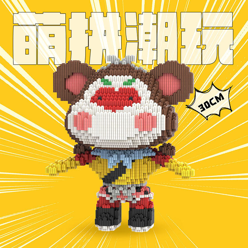 MPIN原创30cm桃花猿微颗粒积木益智拼装玩具创意客厅装饰摆件盒装