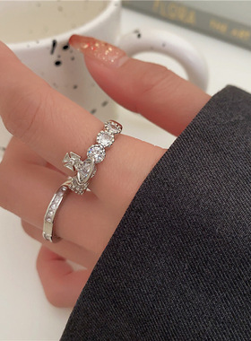 星耀闪亮皇冠叠戴戒指女法式复古浪漫气质S925银开口指环食指戒潮