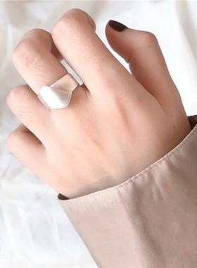 韩版S925银光面不规则戒指女ins复古欧美几何简约开口食指环潮