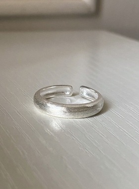 简约叠戴戒指女个性时尚气质磨砂拉丝S925银开口指环ins食指戒潮