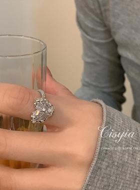 甜酷分裂爱心戒指女时尚气质ins小众设计感开口指环泰银食指戒潮