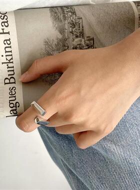 韩版S925银线条交叉戒指女复古时尚简约个性开口指环创意食指戒潮