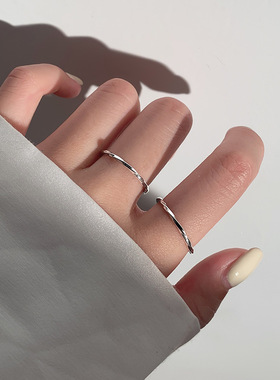 韩版S925银简约素圈戒指女复古时尚个性几何莫比乌斯环开口食指环