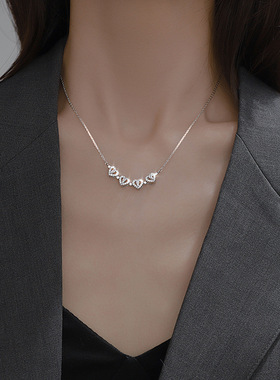 韩版S925银两戴式爱心项链女复古时尚创意桃心四叶锁骨链个性饰品
