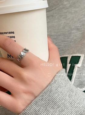 童趣可爱蜡笔小新戒指女复古做旧S925银开口食指戒ins冷淡风指环