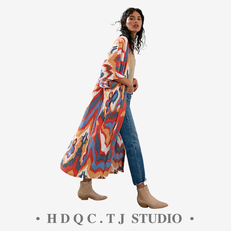 复古异域扎染印花薄款防晒衣 加长款宽松雪纺开衫外套沙滩外搭女,女装/女士精品,短外套,淘宝优惠券,粉丝福利购,淘宝优惠卷