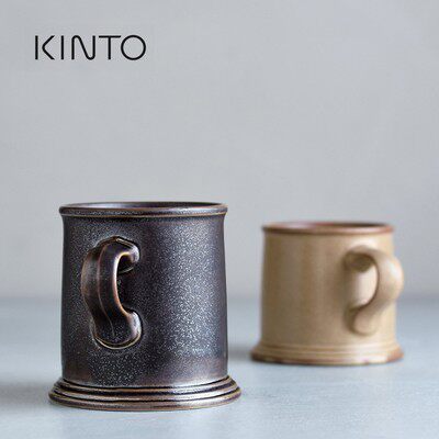 日本KINTO金属感陶瓷马克杯330ml家用耐高温复古咖啡杯办公室水杯